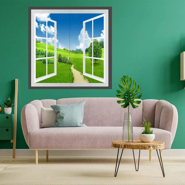 ENER-J Window Style LED Panel Set of 2, 120x60 cms, Surface Mounted, Grassland Design, 6000k for Office, Meeting Room, Foyer or Waiting Room