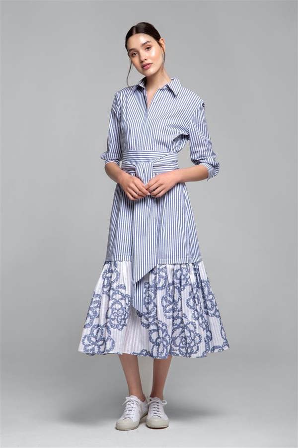 Rumour London Santorini belted striped shirt dress with embroidered panel
