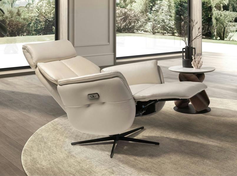 Angel Cerdá Swivel recliner armchair in pearl grey leather 5243