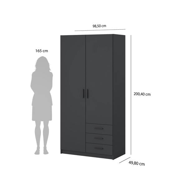Furniture To Go Sprint Wardrobe with 2 Doors + 3 Drawers in Matt Grey
