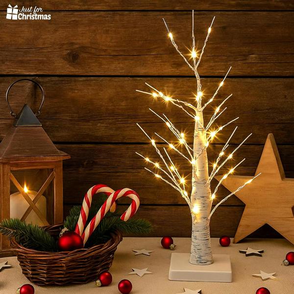 Just for Christmas Birch Tree Battery Operated Xmas Decoration Twig Tree Lamp with 70 Warm White LEDs
