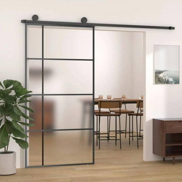 Berkfield Sliding Door Frosted ESG Glass and Aluminium 102.5x205 cm Black