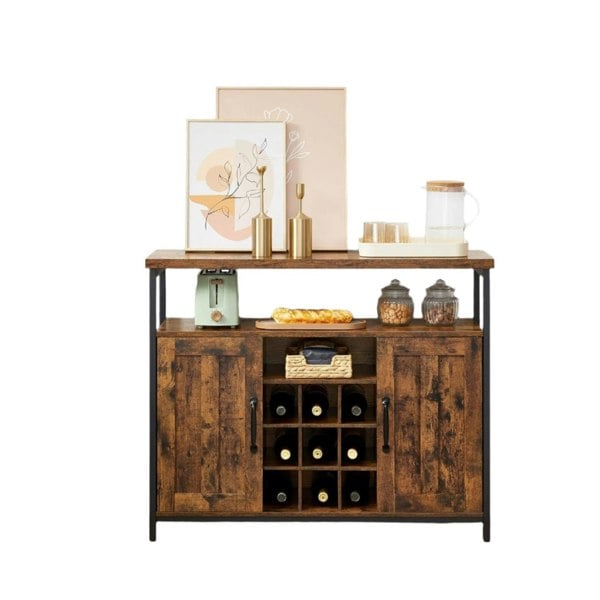 Modcraft Rustic Sideboard Buffet Table with Wine Rack – Storage Cabinet for Kitchen or Dining Room