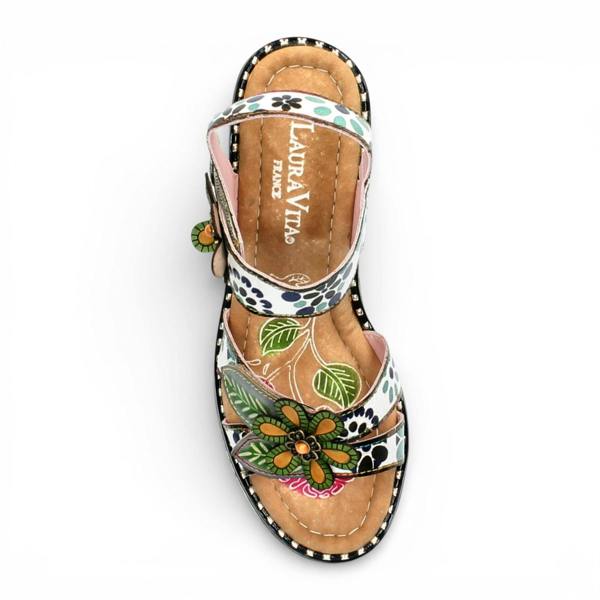 Laura Vita Women's Ballon 08 Beige Floral Leather Wedge Espadrille Sandals