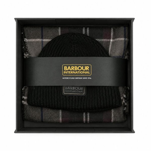 Barbour International Sweeper Beanie & Scarf Gift Box Set Black