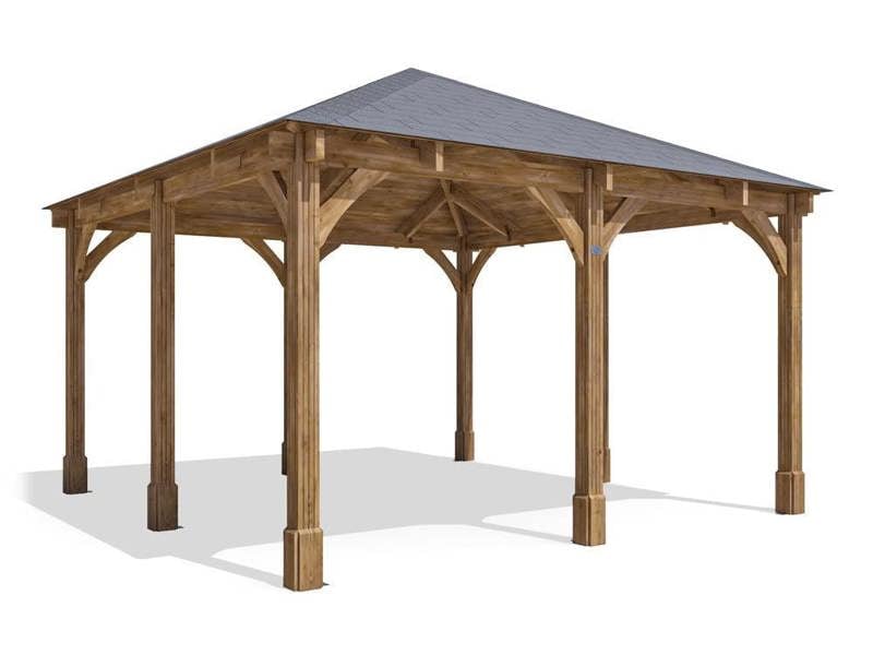 Dunster House Wooden Gazebo Leviathan 4m x 4m Permanent Heavy Duty Patio Shelter With Roof Shingles