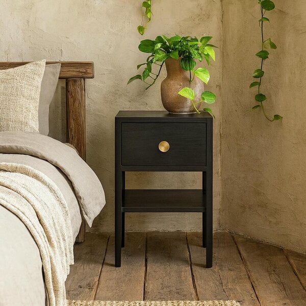 Wyld Haus Paracatu Black Wood Grain One Drawer Bedside Table