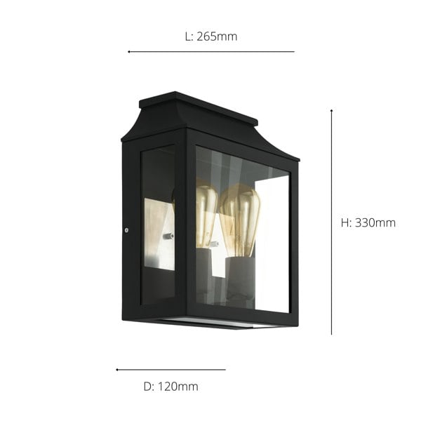 EGLO Soncino 2-Light Industrial Exterior Wall Light With Glass Panels