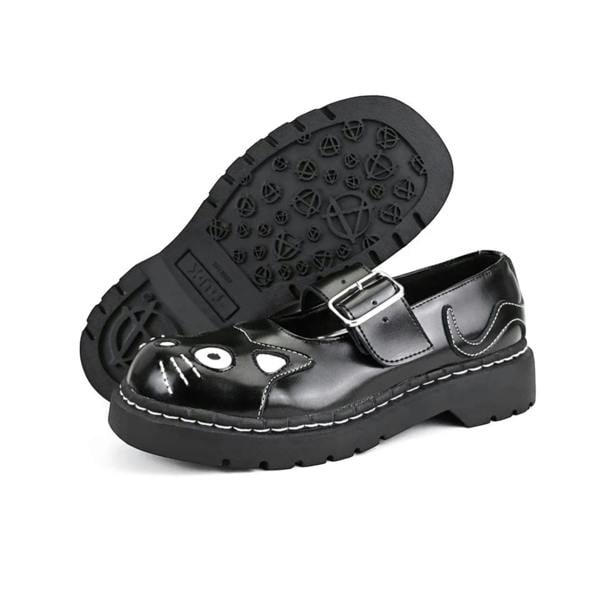 TUK Footwear TUK Womens Mary Jane Kitty Black Leather Platform Goth Shoes - T2025