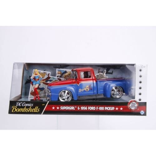 dc bombshells supergirl figure and 1956 ford f-100 pickup 1:24 jada