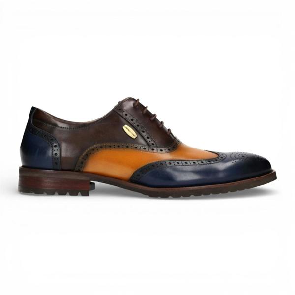 Laura Vita Lorenzo Conti Men's Blue Brown Leather Brogue Oxford DressShoes - Antonin 01