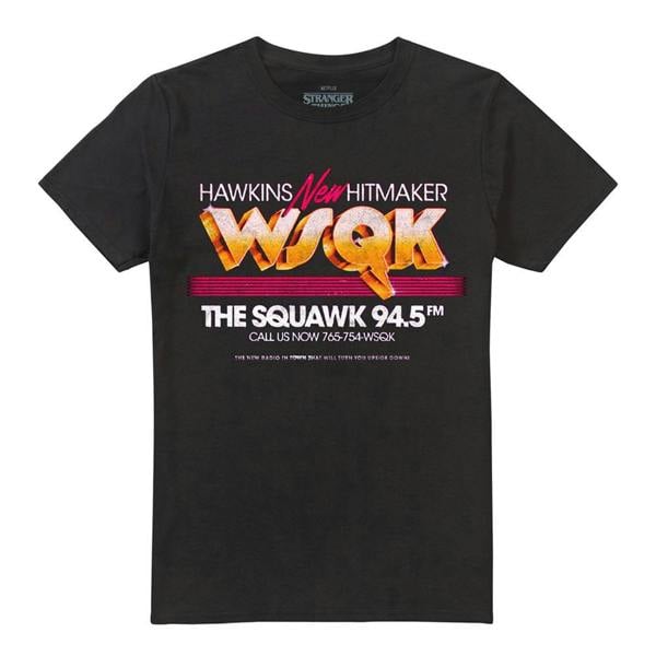 Stranger Things Unisex Adult WSQK TV Advert T-Shirt - Black - 