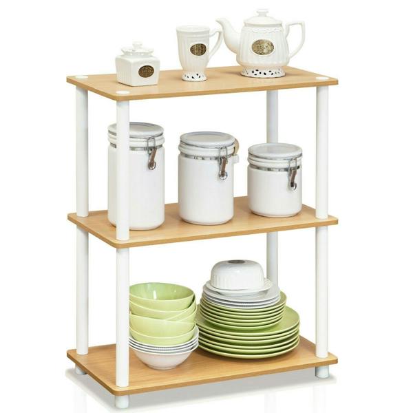 WALPLUS Elegant /WH Turn-N-Tube 3-Tier Compact Multipurpose Shelf Display Rack, Beech for Bedroom - SKU 10024BE