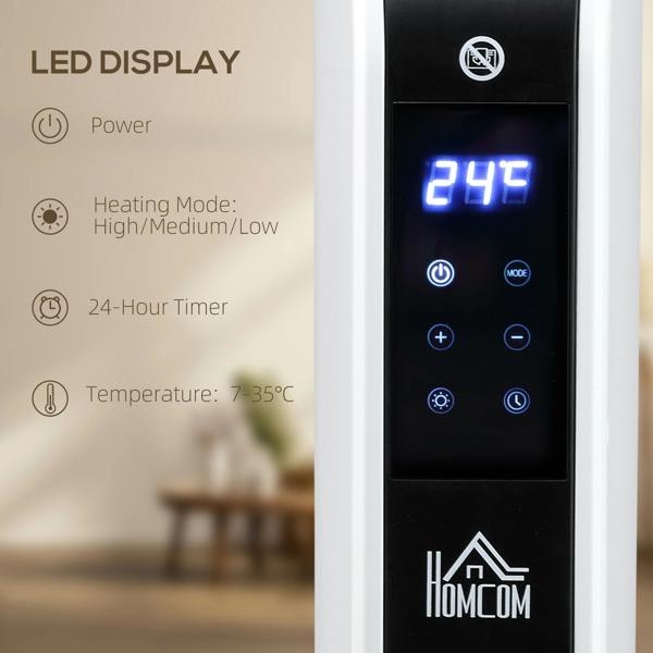 HOMCOM Portable Convector Heater with 24H Timer Adjustable Temperature White