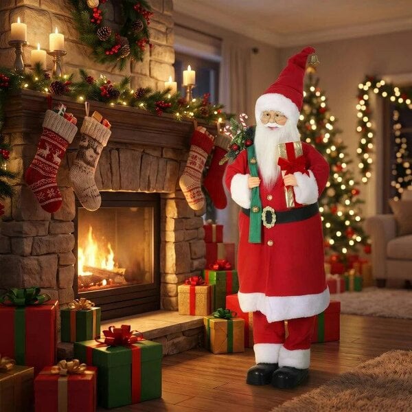 Bobobiy 4ft Singing Dancing Santa Claus, Standing Christmas Animated Santa Figure with Gift and Sack, Sound/Touch Activated