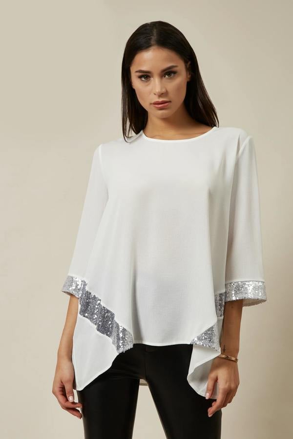 Hoxton Gal Oversized Sequin Detail Top In White