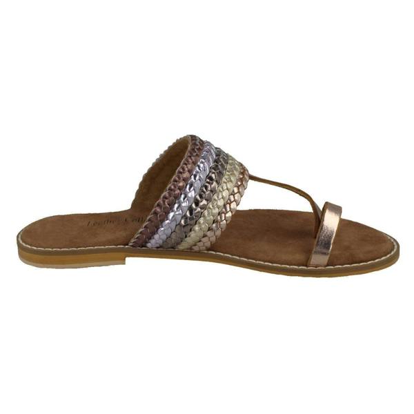 Leather Collection Ladies Leather Collection Metallic Toe Loop Sandals F00273