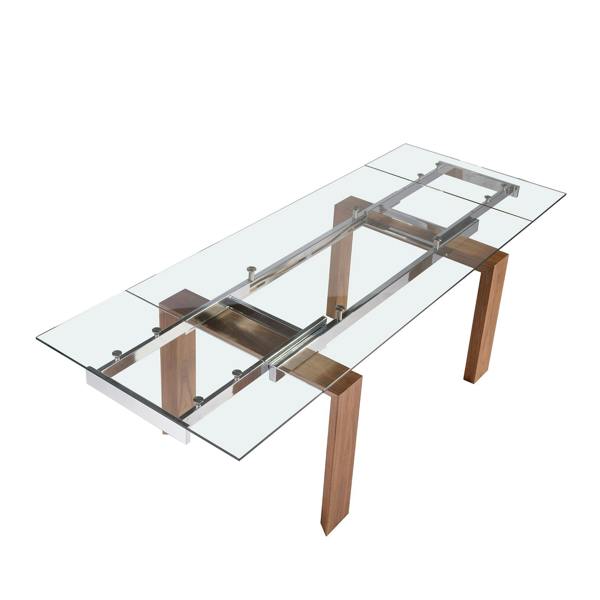 Angel Cerdá Rectangular tempered glass and walnut extending dining table 1007