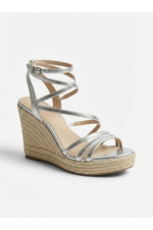 Olivia Womens Strappy Espadrille Platform Sandals - Silver