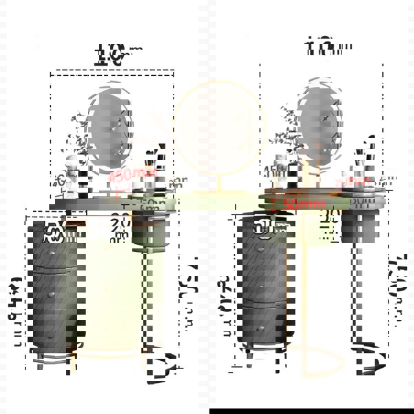 Tandy Dressing Table With LED Mirror, Green With Small Dent On One Side For Display-Weilai Concept-Weilai Concept