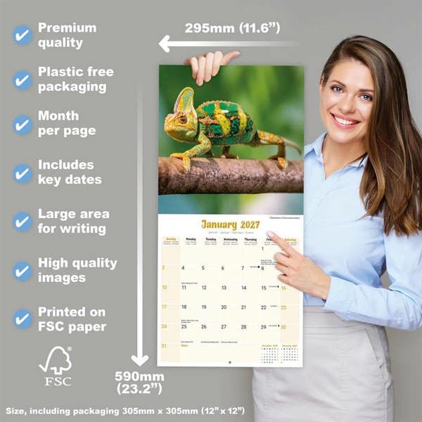 Lizards Calendar 2027, Wall Calendars, Month To View, Animals, Gift