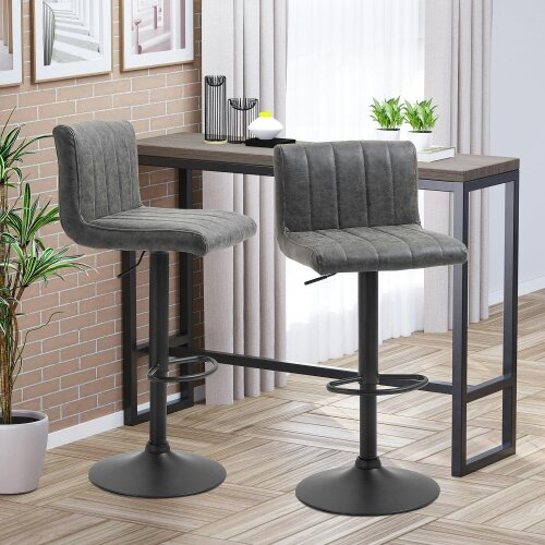 Wyld Haus Ralava Set Of 2 Faux Leather Grey Adjustable Swivel Bar Stools With Footrests