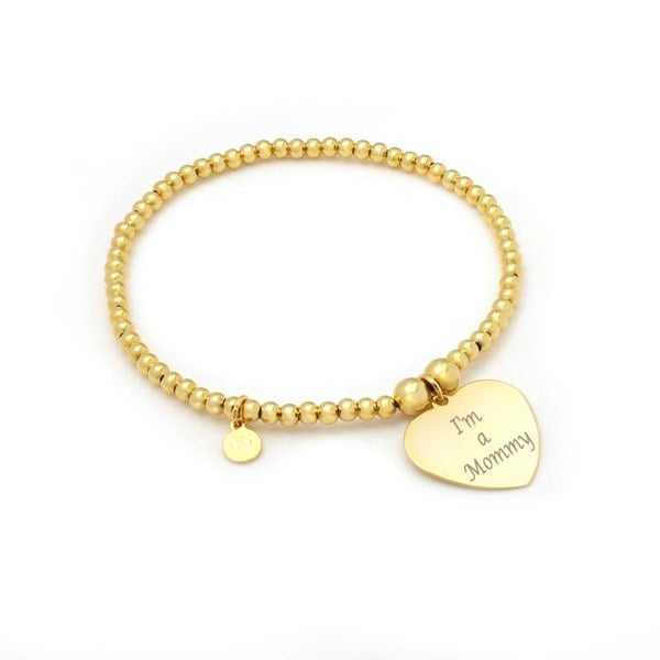 Say It With Engraved Heart Token Bracelet - Yellow Gold Plated