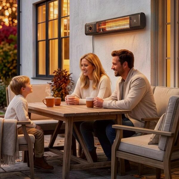 Bobobiy 2000 W Electric Infrared Patio Heater with Cover, Free Standing/Wall Mounted IP65 Outdoor Garden Heater, Black
