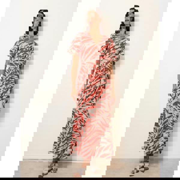 Blue Vanilla Dress With Brushstroke Leaf Print