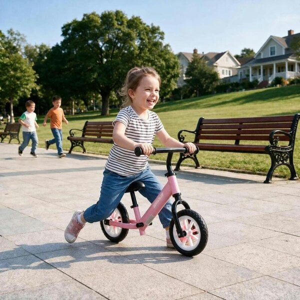 11.2" Balance Bike for 2-5 Years, Toddler Bike with Lighting Wheels, Adjustable Seat & Handlebar, 360° Steering, Pink