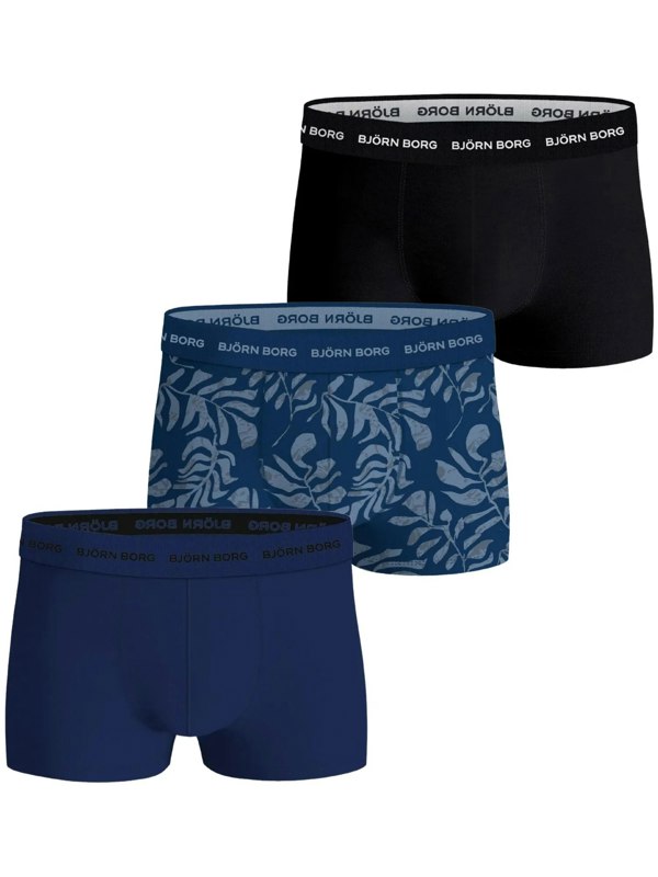 Bjorn Borg 3-Pack Fern Leaf Print Boxer Trunks, Blue/Navy