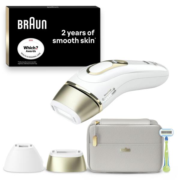 Braun IPL Silk-Expert Pro 5, At Home Hair Removal Device with Pouch, White/Gold, PL5124
