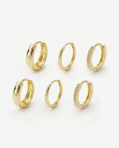 Elk & Bloom Set of Three 14k Gold Chunky Huggie Cubic Hoops