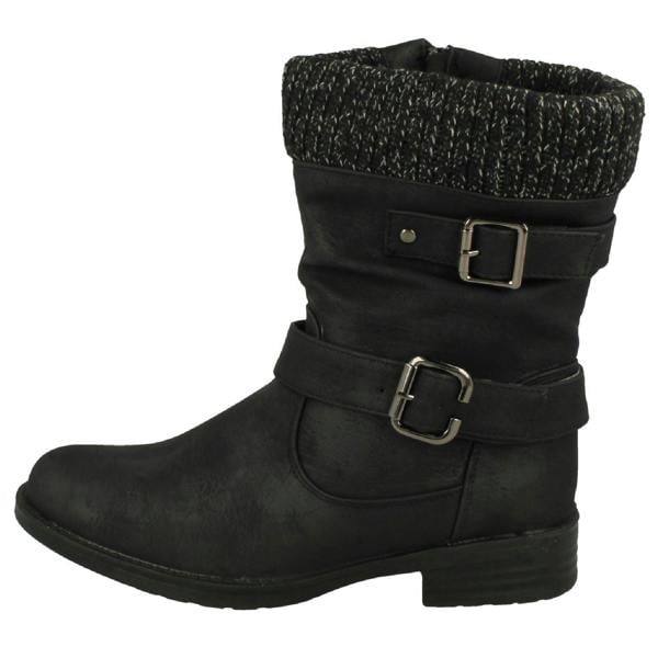 Spot On Ladies Spot On Warm Lined Buckle Detailed Mid Calf Boots F51182