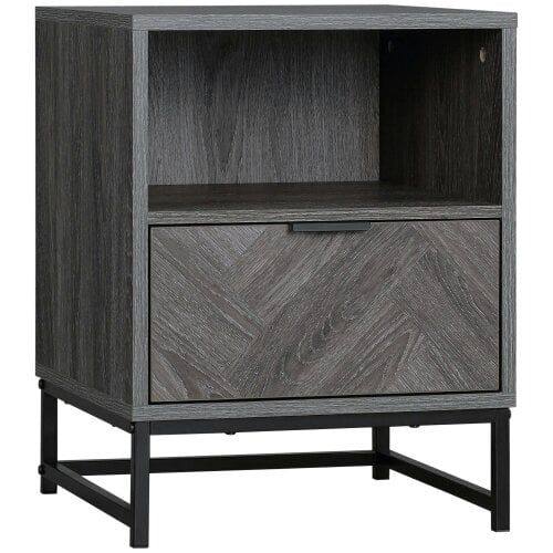 Wyld Haus Fari Dark Grey Bedside Table With Drawer And Shelf Storage And Steel Legs
