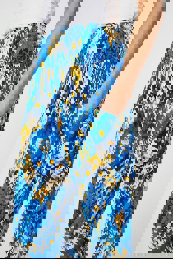 Blue | Printed High Waist Tapered Harem Pants
