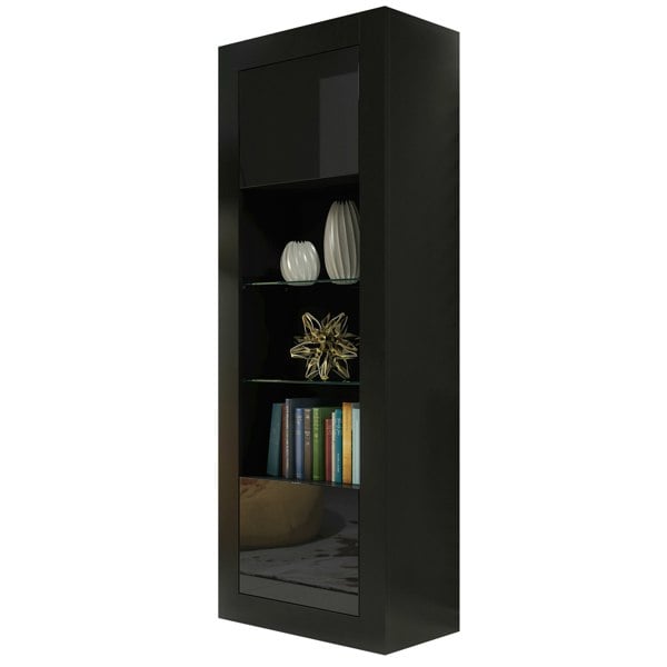 Mex Furniture Modern Display Cabinet 170cm – Black Body & Black Gloss Doors