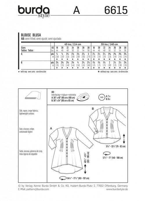 Burda Sewing Pattern 6615 Shirts and Tops For Women, 18 to 30 - Easy