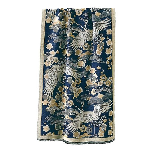 Pia Bird Print Reversible Scarf, Navy Ecru & Beige Acrylic