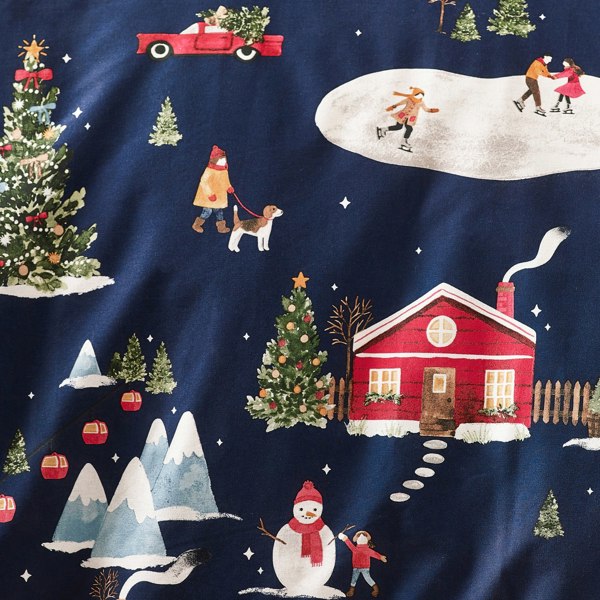Catherine Lansfield Christmas Ski Village Reversible Duvet Cover Set Navy Blue