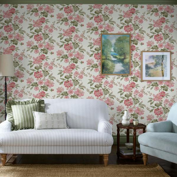 Laura Ashley Romilly Pink Wallpaper