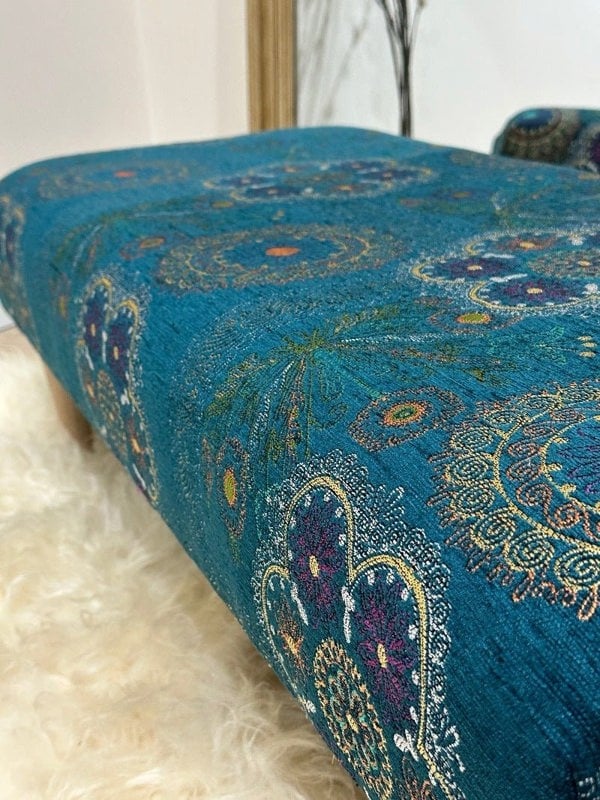 PREMIUM LOOP FLORAL GREEN PATTERN FOOTSTOOL CIRCLE BENCH COFFEE TABLE - ISTOOLS