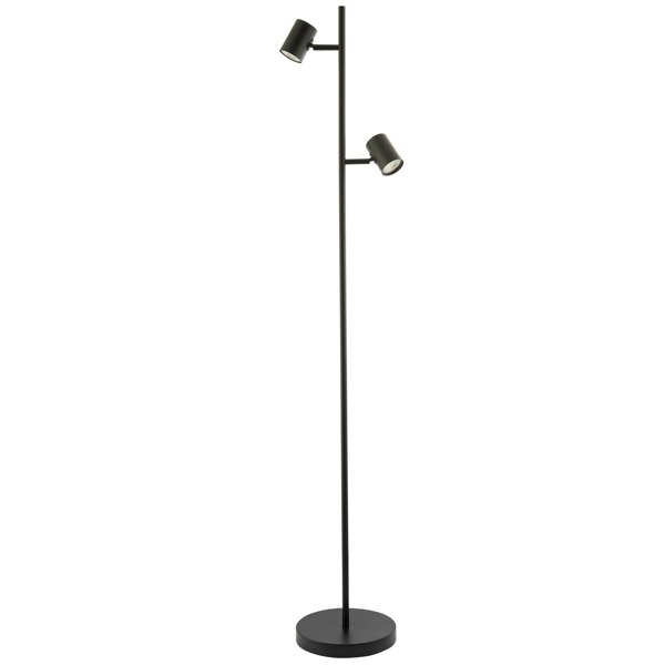 LED Double Spot Black Metal Floor Lamp with Foot Switch and Adjustable Heads Image 2