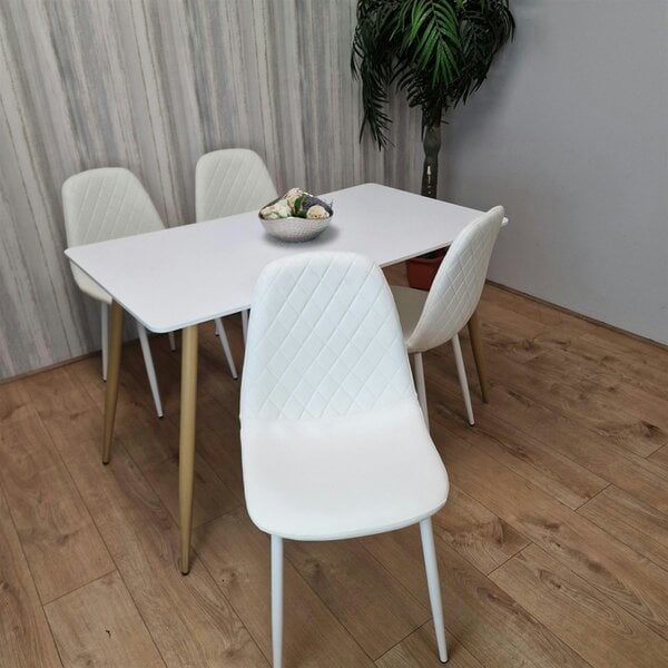 Kosy Koala Wooden Dining Table with 4 White Gem Patterned Chairs White Table with White Chairs