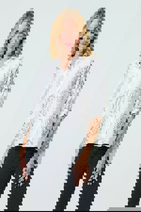 White | Printed Relaxed 3/4 Sleeve Blouse
