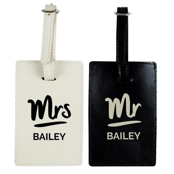 Personalised Memento Company Personalised Mr & Mrs Black & Cream Luggage Tag Set