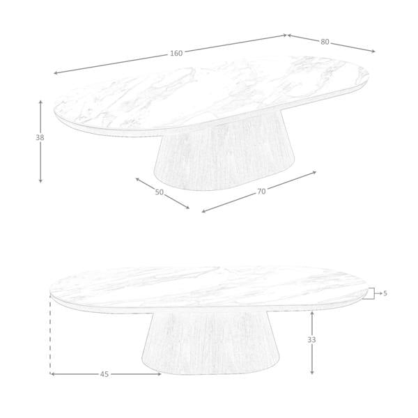 Angel Cerdá Porcelain marble and walnut oval half round coffee table 2160