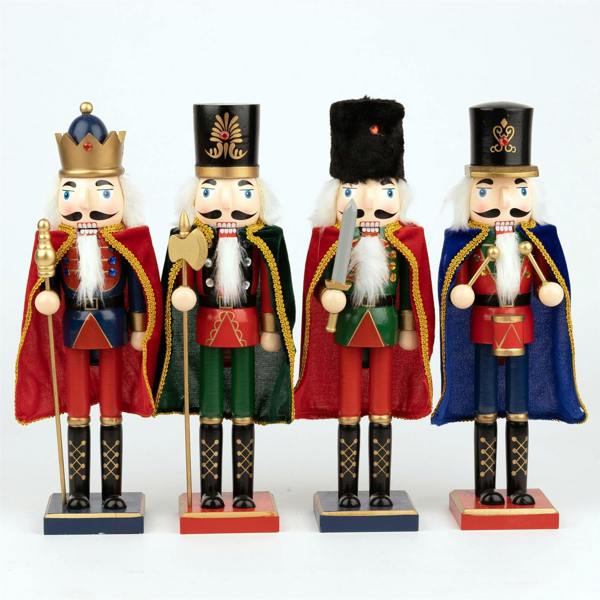 38cm Wooden Christmas Nutcracker Soldier Ornament Set of 4, Hand-Painted Festive Decoration image 3