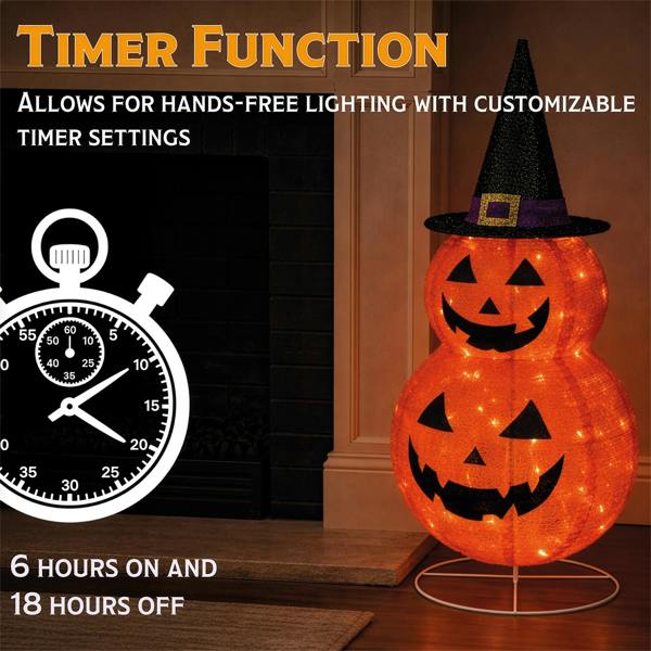 Fxlab Foldable Pumpkins Outdoor Battery Decoration with 50cm Cable Timer