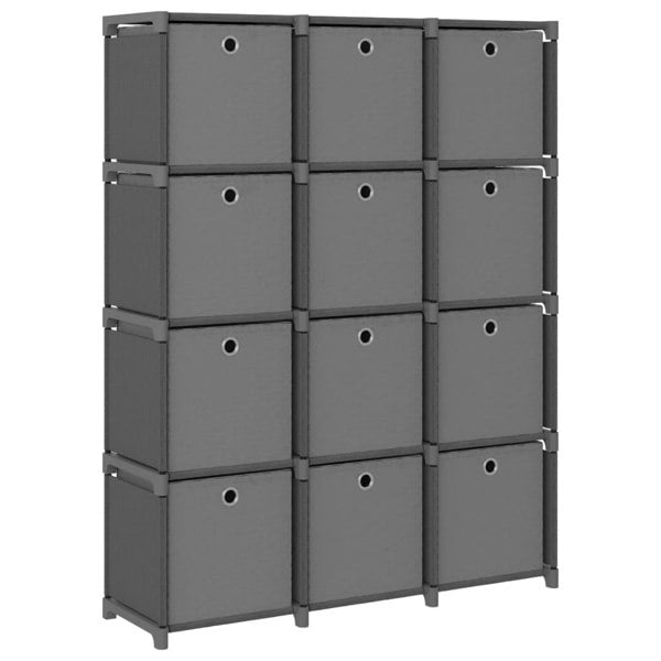 Berkfield 12-Cube Display Shelf with Boxes Grey 103x30x141 cm Fabric